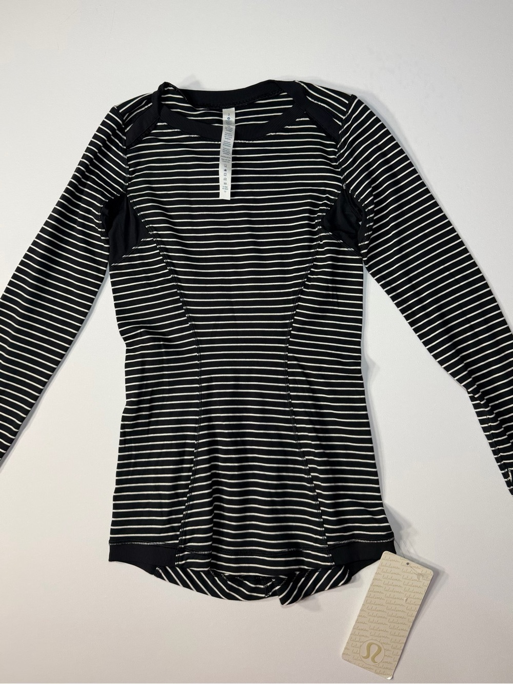 Athleta Black & White Striped Long Sleeve Tee size 2 NWT